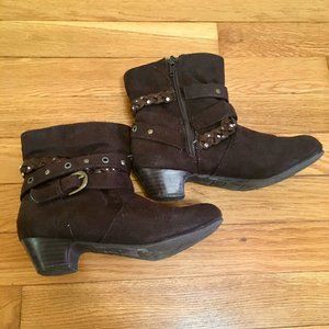 Girls' Brown Suede Ankle Boots Size 2 with heels